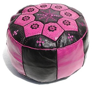 Embroidered leather pouf